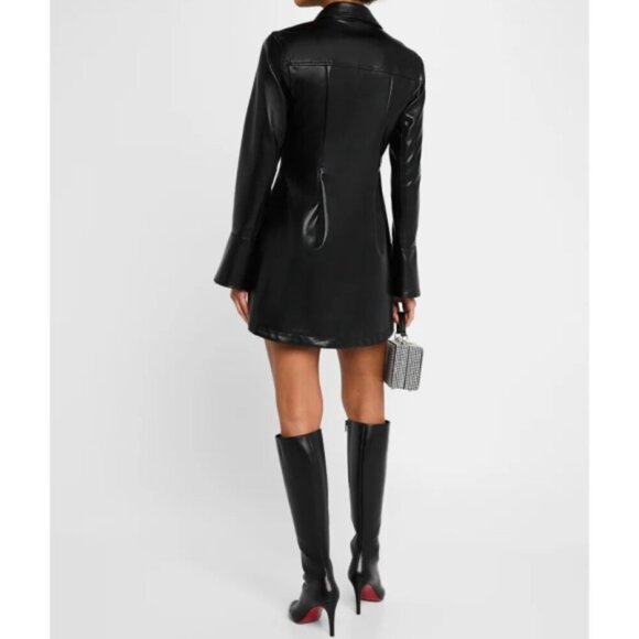 CINQ À SEPT 'Alizee' Vegan Leather Mini Shirt-Dress, Black - Picture 3 of 4